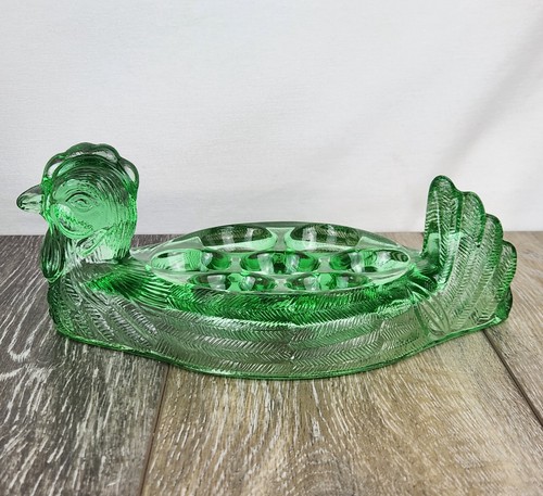 Lime green glass hen chicken - glass,