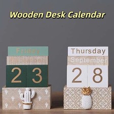 Wooden Perpetual Calendar Date Display Ornament Desk Calendar Ornament