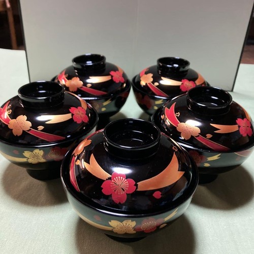 Aizu lacquer soup bowls - bowls, with