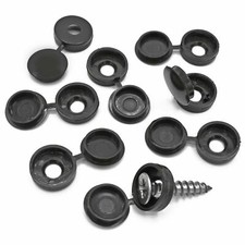 BLACK PLASTIC FOLD OVER HINGED SCREW COVER CAPS PACKS 10 TO 10,000 SMALL 6G - 8G