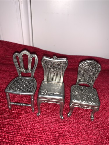 Vintage pewter metal chairs - 3,