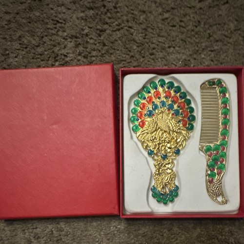Peacock gold tone hand mirror - peacock, gold-tone