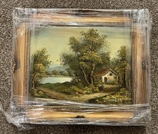 Oil Painting of a Scene of a Hut in Nature on Banks of a River Signed C Inness