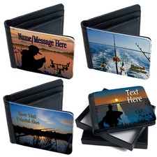 Personalised Fishing Wallet Bi Fold Card Holder Mens Custom Text Birthday Gift