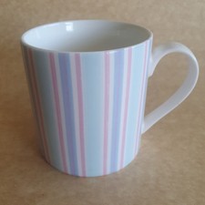 Striped China Mug by Tesco Blue Green White & Pink Microwave & Dishwasher Safe 