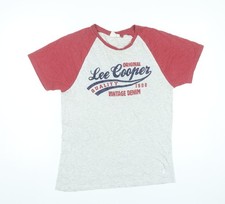 Lee Cooper Men’s Grey Red S Graphic Logo Raglan T-Shirt
