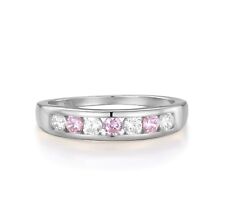 Ladies Wedding Solid Sterling 925 Silver Pink and White Sapphire Eternity Ring