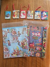Vintage Unused Bundle Of Christmas Wrapping Paper 2 Sheets and 33 Gift Tags