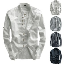 Men Linen Shirt Causal Long