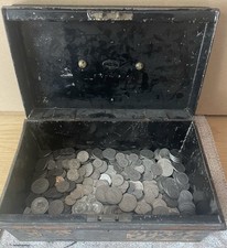 Large Jobot Of Old Coins, Shillings,half Crowns, Sixpences In Old Safety Box.