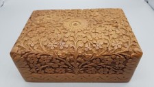 Vintage Intricately Carved Four Compartment Wooden Spice Trinket Box (W)