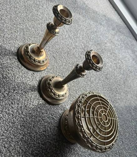 3pc silver plated candlestick - silver,