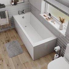Modern Bathroom Single Ended 1600mm Straight Bath Square Acrylic White Bathtub