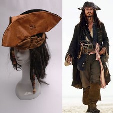 Pirates of the Caribbean Jack Sparrow Tri Corner Buccaneer Soft Hat Wig Set 