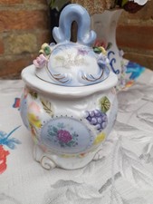 Vintage Pretty Cotton Wool Holder Lidded Vase White & Blue Floral Detail 19 Cm