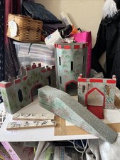 Vintage Handmade Wooden Fort Parts, Red Green Grey