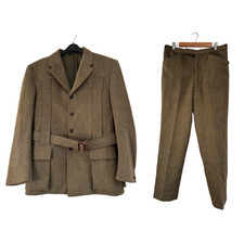 John Brocklehurst 2 Piece Suit Blazer 42" Trousers 32" Brown Tweed Wool Hunting