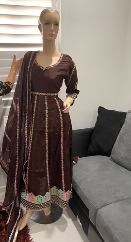 Brown embroidered silk - brown, punjabi