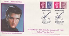 GB Stamps Souvenir Cover 50th Birthday Elvis Presley, music, guitar, rock 1985