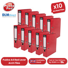 Pukka A4 Red Lever Arch Files Durable Binder Documents & Paper Storage Box of 10