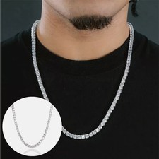 Men Hip Hop Necklace 24” Silver Stainless Steel 5MM Diamond Tennis Chain Jewelry