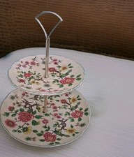 Old Foley James Kent China Rose Ceramic Two Tier Cake Stand