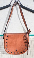 Isabelle Cognac Brown Studded Faux Leather Saddle Bag Boho Western Chic