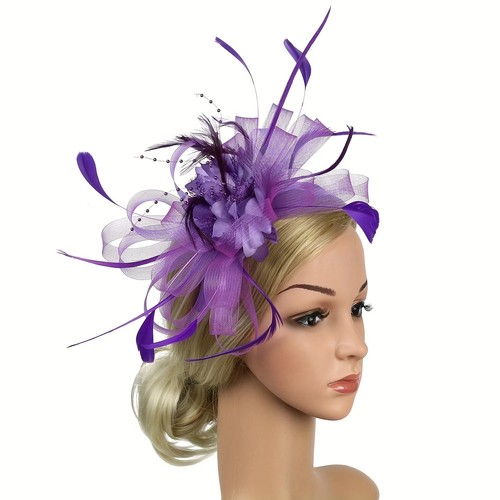Flower feather hair hat - feather,