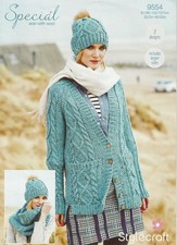 Ladies Cardigan Snood Hat Aran