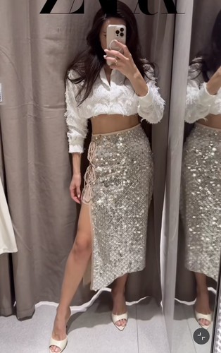 Zara asymmetric sequin midi - sequin,