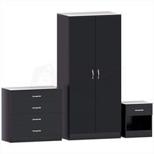 Modern Black Bedroom Furniture Set (Bedside, Chest of Drawers, Wardrobe)