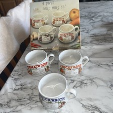 Set of 3 Vintage Ceramic Recipe Soup Mugs  tomato  chicken scotch broth Boxed 