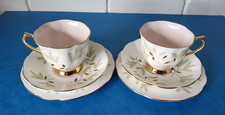 PAIR OF CLASSIC ROYAL ALBERT BONE CHINA BRAEMAR DESIGN TRIO CUP SAUCER & PLATES
