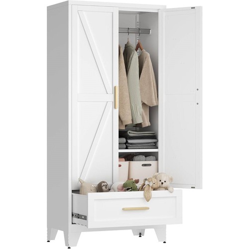 White door wardrobe armoire - white, 2-door