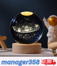 3D Crystal Ball Night Light LED Etched Galaxy Planet Moon Solar System Lamp