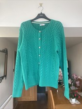 Women's Cardigan Size 18 Cotton Traders Green Thick Cable Knit Button Front
