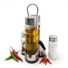 4Pc Condiment Set Caddy Glass