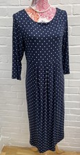 Joules Annette 3/4 Sleeve Midi Dress Navy Blue Polka Dots UK 14 Stretchy