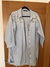 ZARA STRIPED SHIRT DRESS SIZE XL Blue And White With Floral Pattern