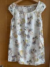 ZARA Cream Floral & Bird Print Linen/Cotton mix cap sleeve Summer Dress  EUR L