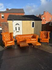 LEATHER CHESTERFIELD 5 PIECE SUITE IN OLD ENGLISH TAN LEATHER CAN DELIVER 🚚🚚🚚