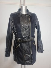 RIVER ISLAND DESIGNER UK 14 EU 42 WOMENS BLACK FAUX LEATHER PARKA WINTER JACKET