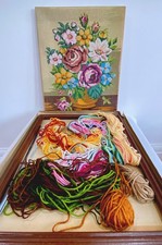 Vintage Tapestry Flower Kit Needlepoint Large 41x32cm Framed Flowers in Vase Kit