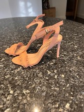 Aldo New Suede Salmon Pink Still to Sandals With Fringe Detail At Front