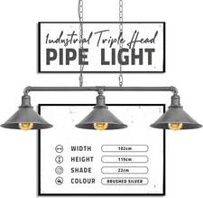 3 Way Pipe Ceiling Pendant Light Industrial Rustic Bar Kitchen Island Lights
