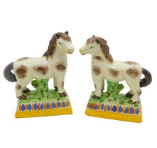 20th Century Pair of Staffordshire Victorian Style Ponies Horses Antique c1920