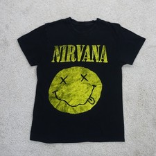 Nirvana T Shirt Mens Small Black Smiley Face Grunge Band Tee 90s Rock Vintage
