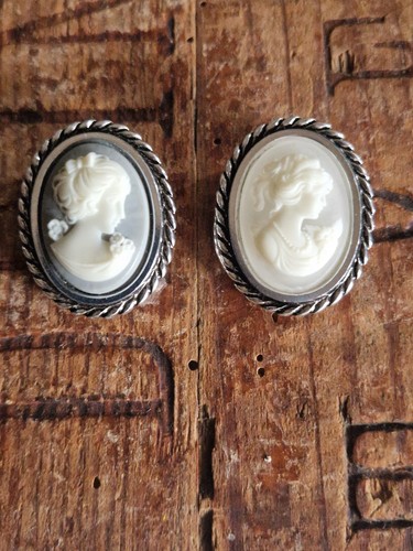 Vintage cameo scarf clips - cameo,