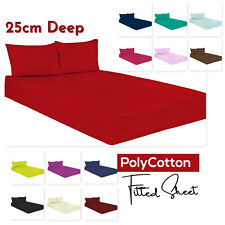 Polycotton Fitted Sheets 25cm Deep Elastic Corner Fitted Bed Sheets UK Bed Sizes