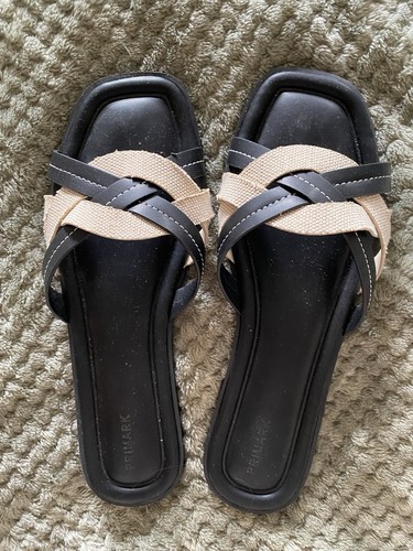 Ladies black cream slider - black,
